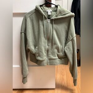 Women's Green Hooded crop Jacket